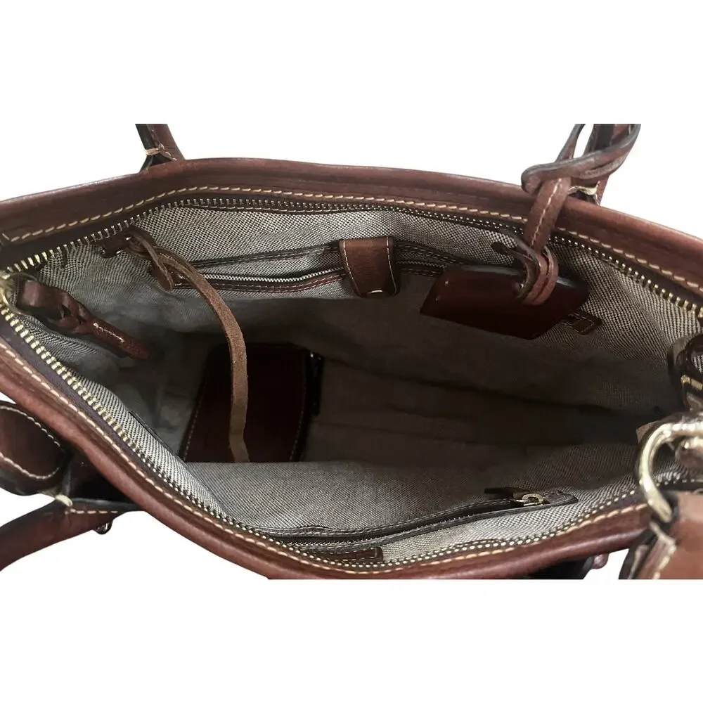 Dooney Bourke Florentine Vacchetta Leather Saddle Messenger Crossbody Bag Brown